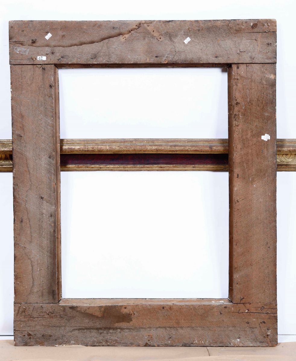Cornice in Legno Ebanizzato e Angoli Dorati e Bulinati. Marche XVII Secolo