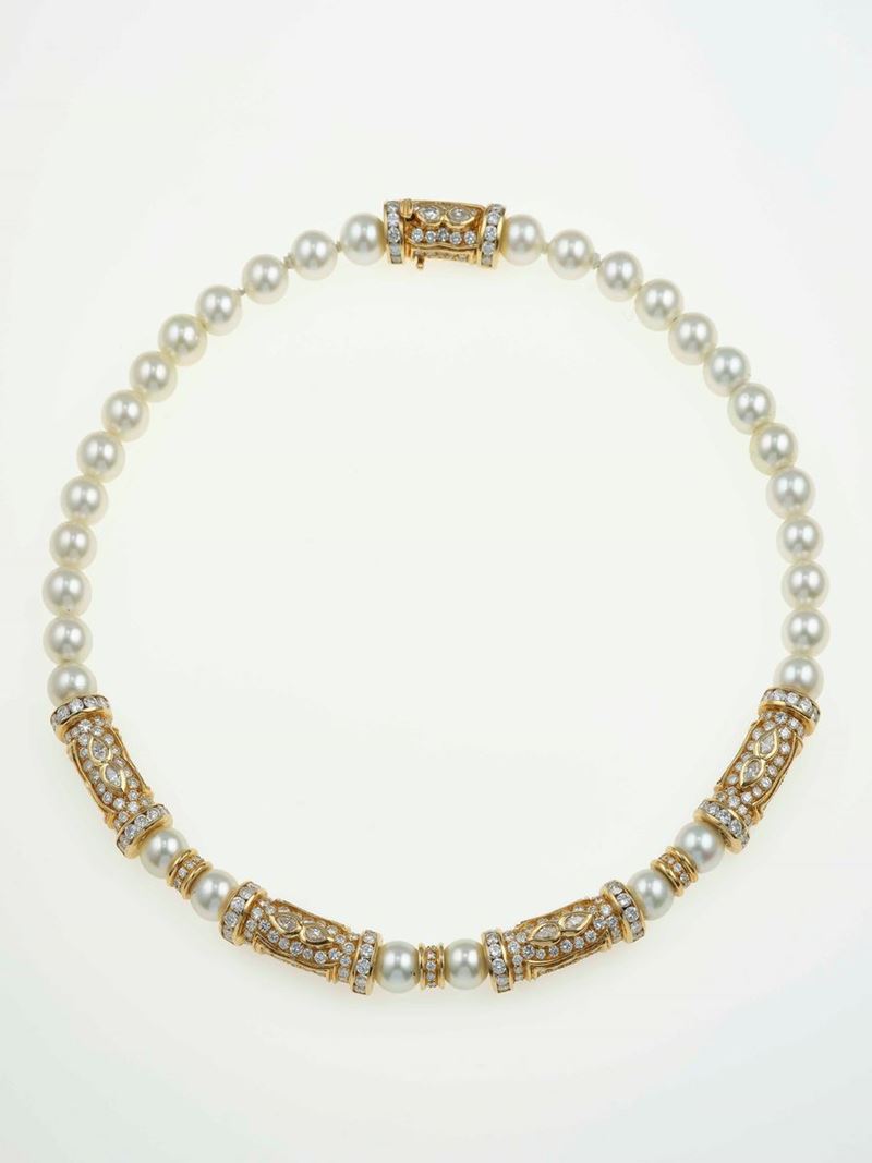 Culturead pearl and diamond necklace  - Auction Fine Jewels - Cambi Casa d'Aste