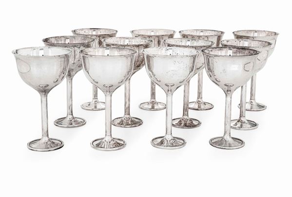Dodici bicchieri in argento sterling. Design Antonio Piva per San Lorenzo, 1970