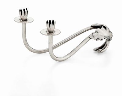 Candelabro Art Deco a Due Fiamme in Argento. Argenteria Italiana del XX Secolo. Bollo del Fascio ...