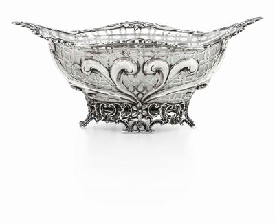Centrotavola in Argento Sterling Traforato con Vetro Opalino Originale. Londra 1896, Argentiere W...