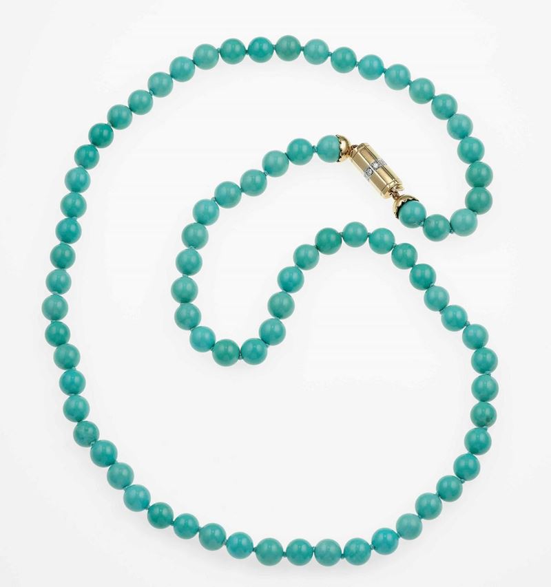 Turquoise and diamond necklace  - Auction Fine and Coral Jewels - Cambi Casa d'Aste