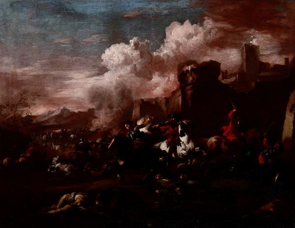 Scuola del XVIII secolo Battaglia con cavalieri