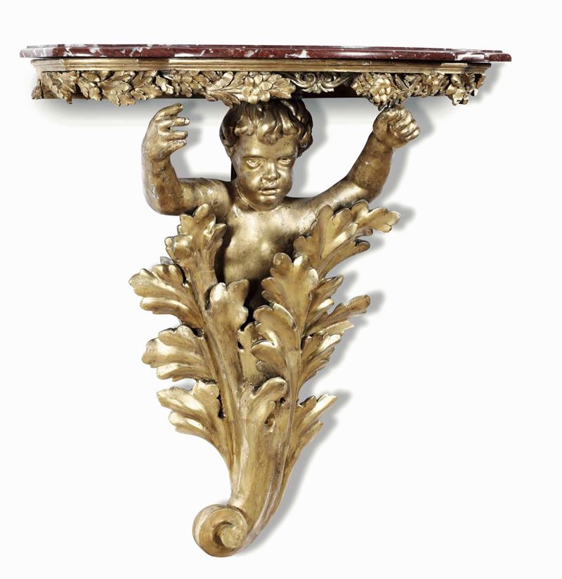 Mensola in legno intagliato e dorato. Costruita con elementi del XVIII secolo  - Asta Dimore Italiane - Cambi Casa d'Aste