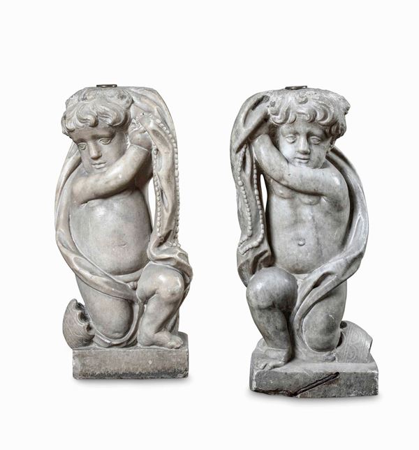 Two marble putti, Baroque art, Italy, 1600s