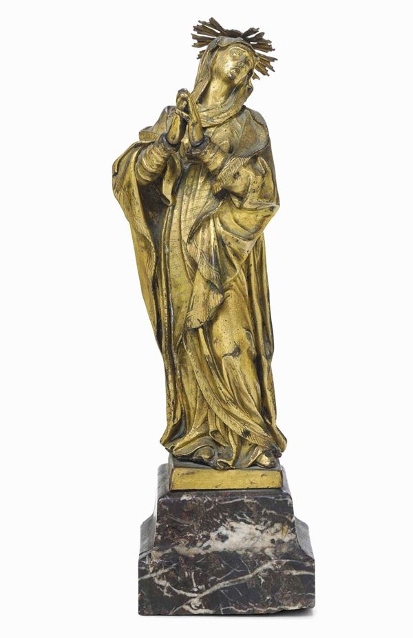 Santa Orante. Bronzo fuso, dorato e cesellato. Arte barocca italiana del XVII secolo