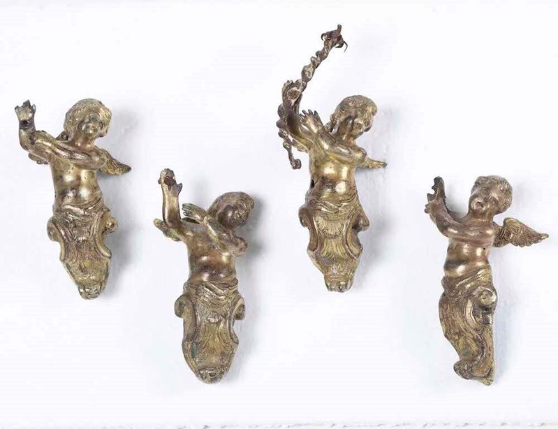 Quattro angioletti in bronzo dorato. Fonditore del XVIII-XIX secolo  - Asta Scultura - Cambi Casa d'Aste