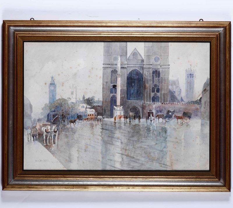 Gino Scalatelli : Veduta di Londra  - acquerello - Asta Dipinti del XIX e XX secolo | Cambi Time - Cambi Casa d'Aste