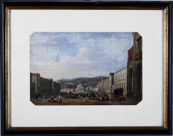 Stampa decorativa con veduta di piazza, XX secolo