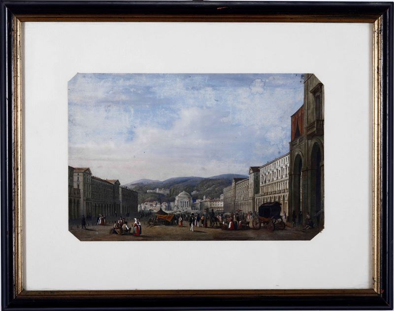Stampa decorativa con veduta di piazza, XX secolo  - Asta Stampe Antiche e Moderne - Cambi Casa d'Aste