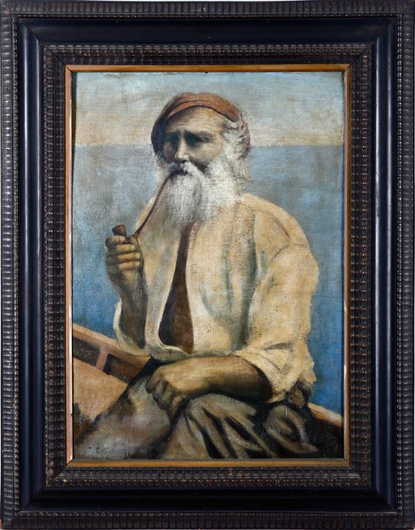 Artista del XIX-XX secolo Ritratto di marinaio con pipa