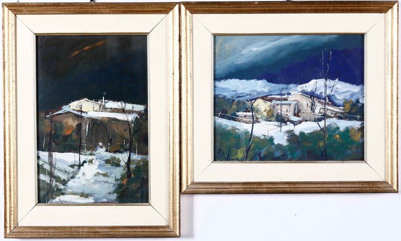 Pittore del XX secolo Due paesaggi innevati  - Auction Paintings from the 19th-20th centuries - Cambi Casa d'Aste