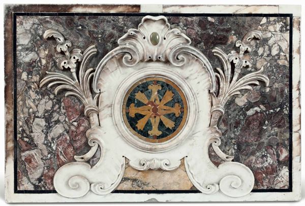 Pannello in marmo bianco scolpito. Arte barocca italiana del XVII-XVIII secolo