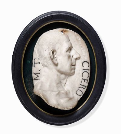 Marco Tullio Cicerone. Profilo in Marmo Bianco. Arte Italiana Neoclassica. Arte Italiana Neoclass...