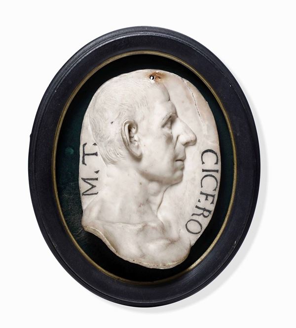 Marco Tullio Cicerone. Profilo in marmo bianco. Arte italiana neoclassica. Arte italiana neoclassica. Roma (?) XVIII secolo