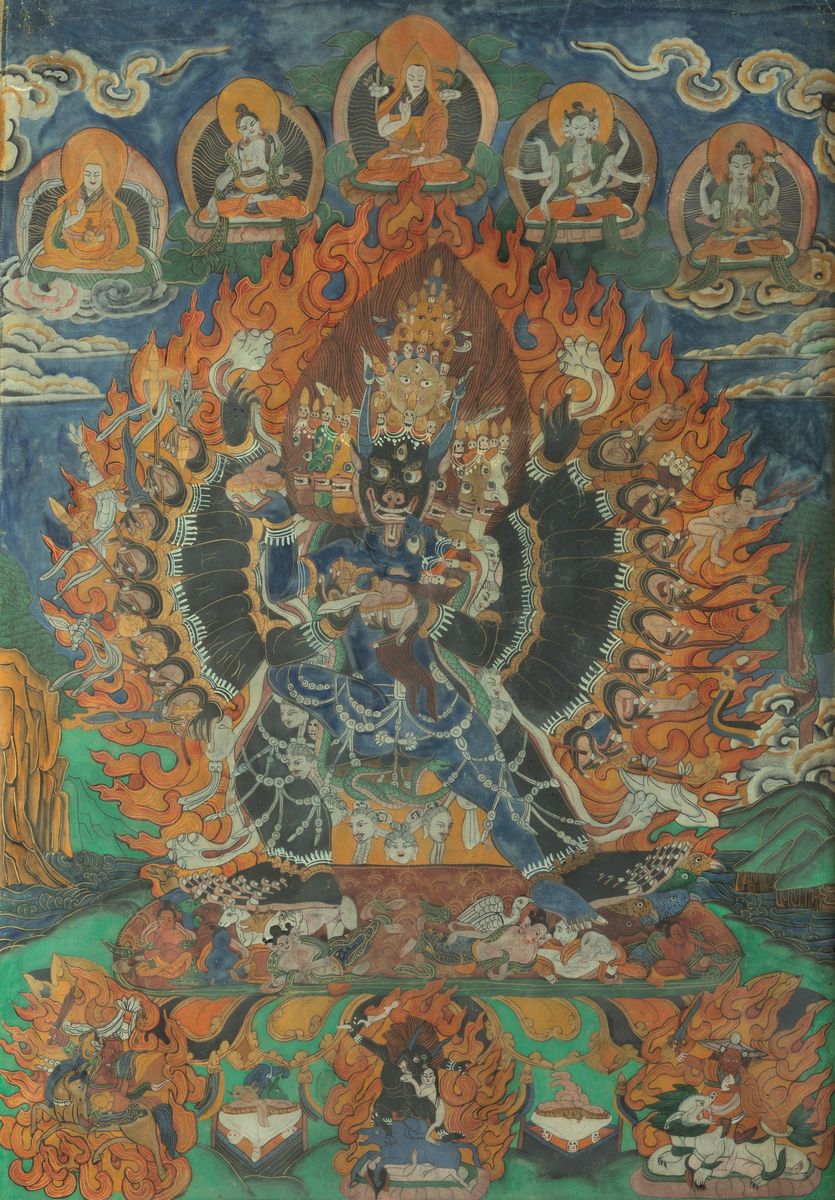Quattro Thangka su Seta Raffiguranti Divinità, Tibet, XIX Secolo