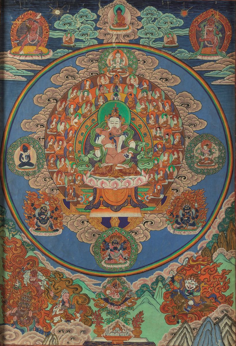 Quattro Thangka su Seta Raffiguranti Divinità, Tibet, XIX Secolo