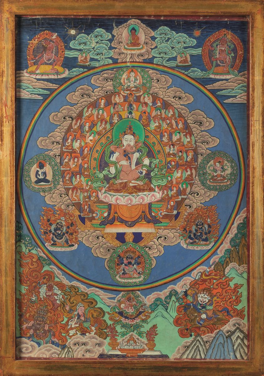 Quattro Thangka su Seta Raffiguranti Divinità, Tibet, XIX Secolo