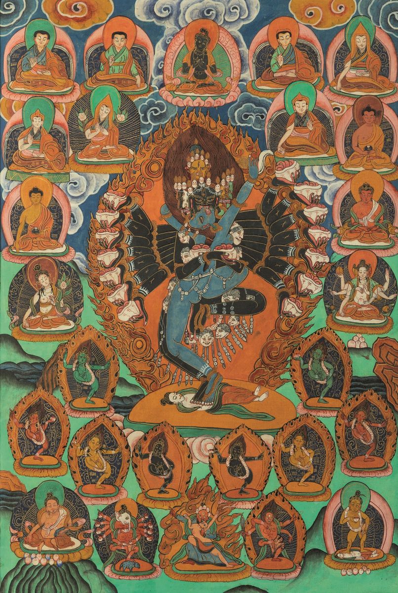 Quattro Thangka su Seta Raffiguranti Divinità, Tibet, XIX Secolo