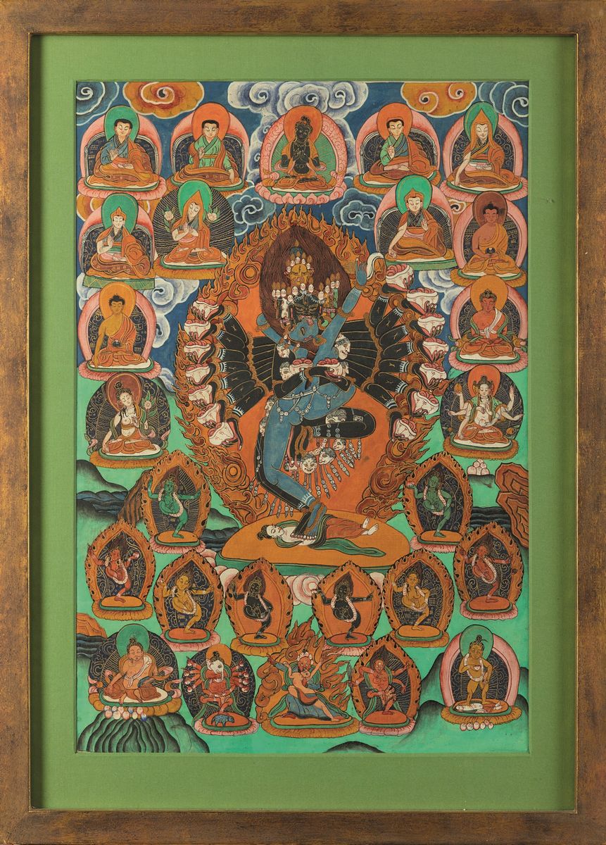 Quattro Thangka su Seta Raffiguranti Divinità, Tibet, XIX Secolo