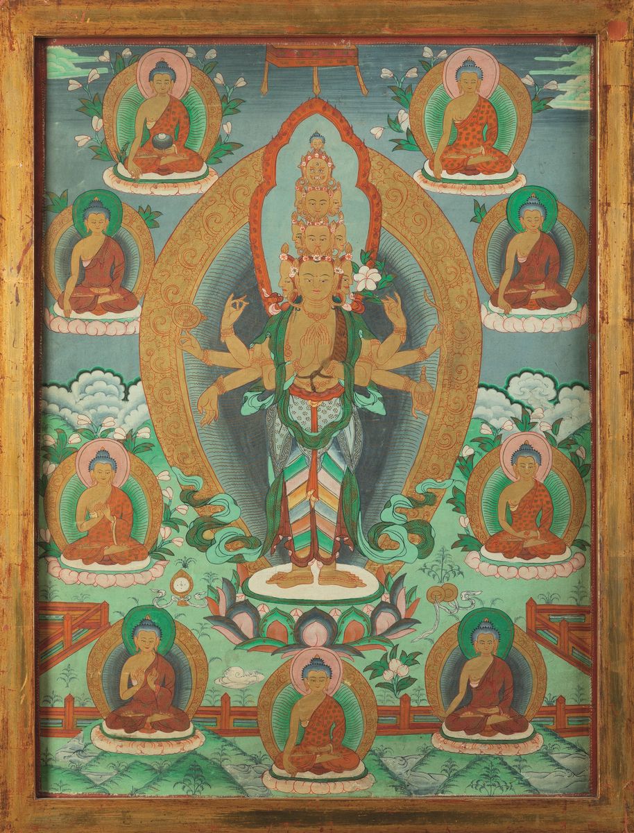 Quattro Thangka su Seta Raffiguranti Divinità, Tibet, XIX Secolo