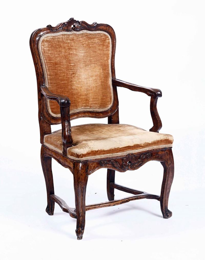 Poltrona in legno intagliato, XVIII secolo  - Asta Antiquariato Febbraio | Cambi Time - Cambi Casa d'Aste