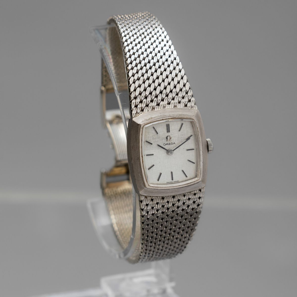 Omega - Elegante Orologio da Donna in Oro Bianco 18k con Bracciale Integrato a Carica Manuale