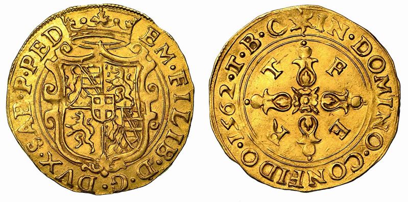 EMANUELE FILIBERTO. Testa di ferro (1553-1580). Scudo d'oro del Sole 1562 (V tipo). Torino.  - Asta Numismatica - Cambi Casa d'Aste