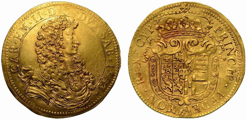 CARLO EMANUELE II. L'Adriano del Piemonte (1648-1675). Da 10 scudi d'oro 1663 (IV tipo). Torino.  - Asta Numismatica - Cambi Casa d'Aste