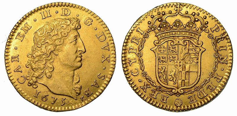 CARLO EMANUELE II. L'Adriano del Piemonte (1648-1675). Doppia d'oro 1675 (IV tipo). Torino.  - Asta Numismatica - Cambi Casa d'Aste