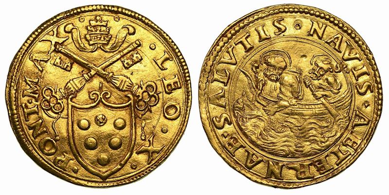 LEONE X (Giovanni de' Medici), 1513-1521. Doppio fiorino di camera.  - Auction Numismatics - Cambi Casa d'Aste