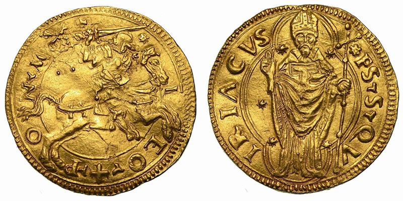 LEONE X (Giovanni de' Medici), 1513-1521. Doppio ducato papale. Ancona.  - Auction Numismatics - Cambi Casa d'Aste