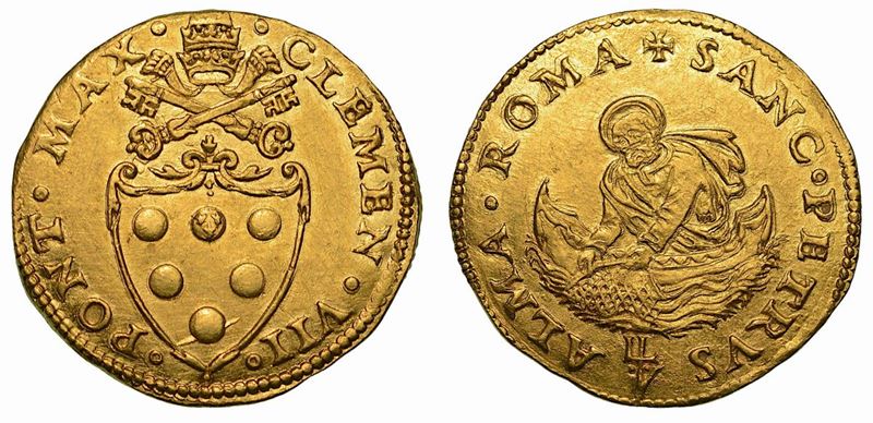 CLEMENTE VII (Giulio de' Medici), 1523-1534. Doppio fiorino di camera (Zecchiere Engelhard Schauer - Banco Fugger).  - Auction Numismatics - Cambi Casa d'Aste
