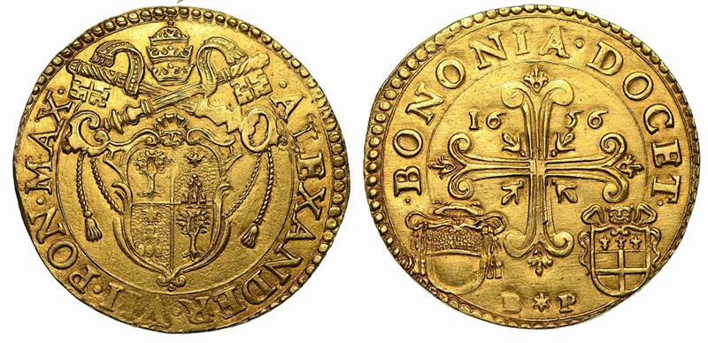 ALESSANDRO VII (Fabio Chigi), 1655-1667. Quadrupla 1656 (Zecchiere Bartolomeo Provagli). Bologna.  - Auction Numismatics - Cambi Casa d'Aste