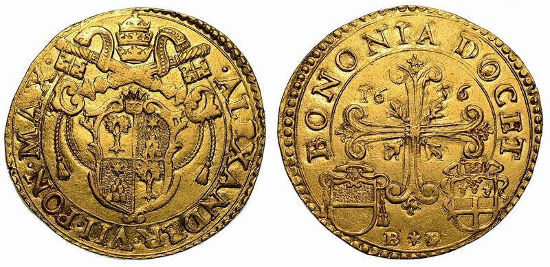 ALESSANDRO VII (Fabio Chigi), 1655-1667. Quadrupla 1656 (Zecchiere Bartolomeo Provagli). Bologna.  - Auction Numismatics - Cambi Casa d'Aste