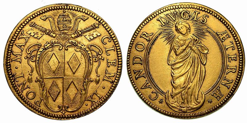 CLEMENTE IX  (Giulio Rospigliosi), 1667-1669. Quadrupla s.d.  - Auction Numismatics - Cambi Casa d'Aste