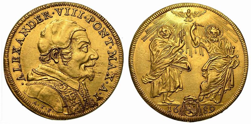 ALESSANDRO VIII (Pietro Ottoboni), 1689-1691. Quadrupla 1689 A. I.  - Auction Numismatics - Cambi Casa d'Aste