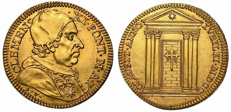 CLEMENTE XI (Giovanni Francesco Albani), 1700-1721. Doppia 1700 A.I. Chiusura anno del Giubileo.  - Auction Numismatics - Cambi Casa d'Aste