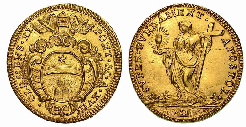 CLEMENTE XI (Giovanni Francesco Albani), 1700-1721. Scudo d'oro A. XVIII.  - Auction Numismatics - Cambi Casa d'Aste