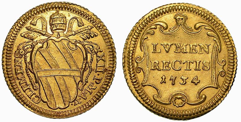 CLEMENTE XII (Lorenzo Corsini), 1730-1740. Scudo d'oro 1734 A. V.  - Auction Numismatics - Cambi Casa d'Aste