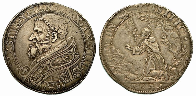 SISTO V (Felice Peretti), 1588-1590. Scudo d'argento 1588 A. IIII.  - Auction Numismatics - Cambi Casa d'Aste