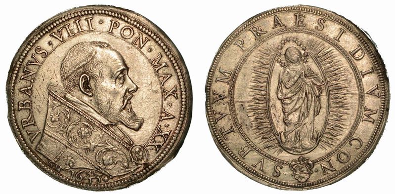 URBANO VIII (Maffeo Barberini), 1623-1644. Scudo d'argento 1643. A. XX.  - Auction Numismatics - Cambi Casa d'Aste