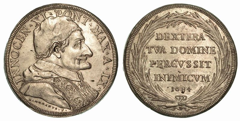 INNOCENZO XI (Benedetto Odescalchi), 1676-1689. Piastra 1684 A. IX.  - Auction Numismatics - Cambi Casa d'Aste