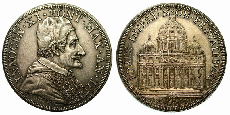 INNOCENZO XI (Benedetto Odescalchi), 1676-1689. Piastra A. II.  - Auction Numismatics - Cambi Casa d'Aste