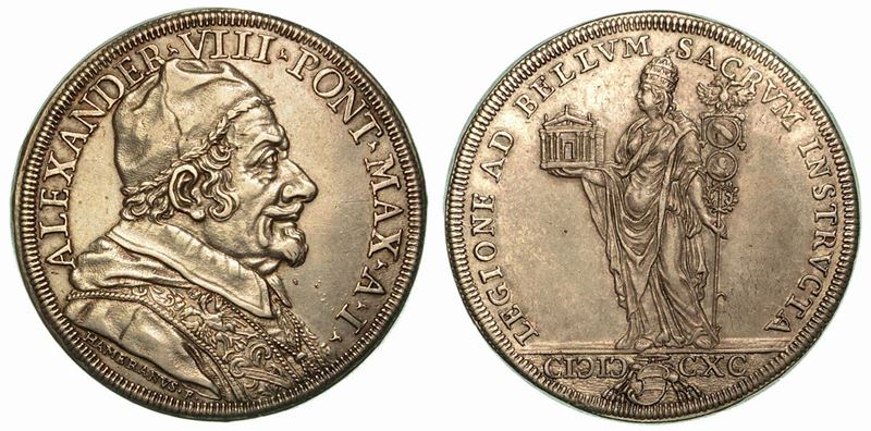 ALESSANDRO VIII (Pietro Ottoboni), 1689-1691. Piastra 1690 A. I.  - Auction Numismatics - Cambi Casa d'Aste