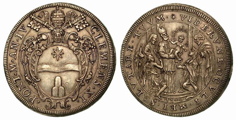 CLEMENTE XI (Giovanni Francesco Albani), 1700-1721. Piastra 1704 A. IV.  - Auction Numismatics - Cambi Casa d'Aste