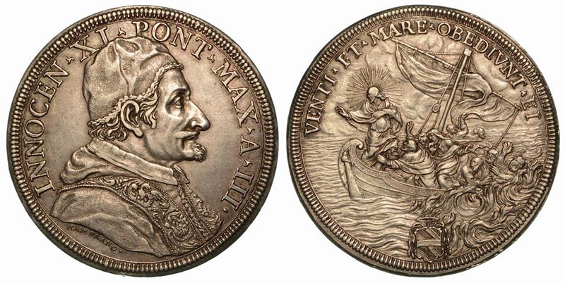 INNOCENZO XI (Benedetto Odescalchi), 1676-1689. Piastra A. III.  - Auction Numismatics - Cambi Casa d'Aste