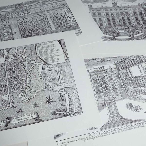 8 stampe La città nella memoria Palermo 700 cm 29,5x42 Editrice Reprint