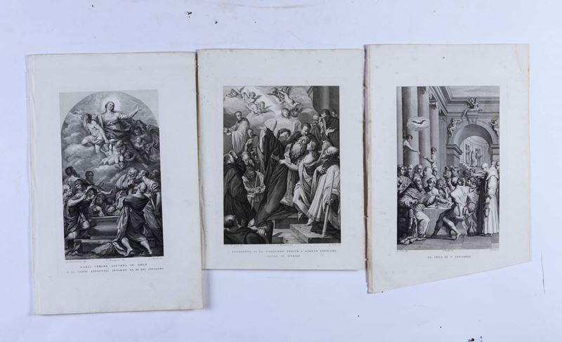 Lotto di tre incisioni: San Benedetto, La cena di S. Gregorio, Maria Vergine assunta in cielo  - Auction Fine Art February | Cambi Time - Cambi Casa d'Aste