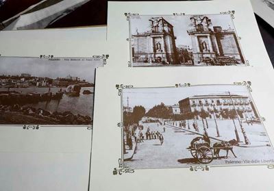 Lotto di Cinque Riproduzioni Fotografiche Raffiguranti Vedute di Palermo, XX Secolo